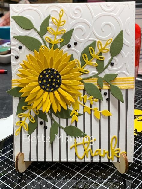 Sunflower Birthday Card, Bette Manning, 2024 Card, Sunflower Cards, Daisy Cards, Spellbinders Cards, Cricut Cards, Spring Cards, Embossed Cards