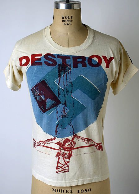 Mens Anti-Fashion (Westwood, Vivienne. "Destroy." 1976-80. The Metropolitan Museum of Art, New York. N.p.: n.p., n.d. N. pag. The Collection Online. Web.) Vivienne Westwood Destroy Shirt, Vivienne Westwood Designs, Destroyed T Shirt, Westwood Vivienne, Leather Front Pocket Wallet, Punk Tee, Anti Fashion, Album Art Design, That Dress