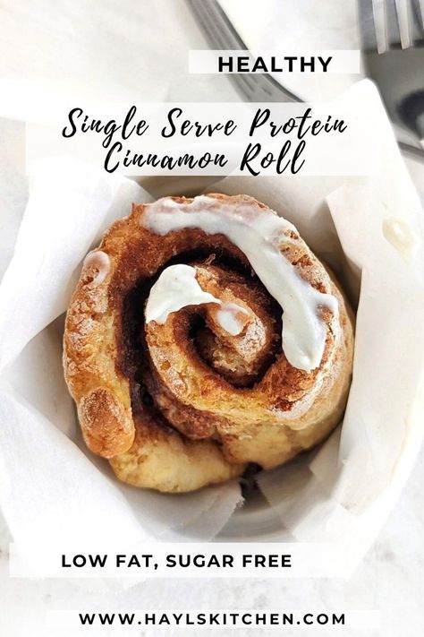 A fluffy, gooey Single Serve Protein Cinnamon Roll with protein powder in the dough and filling for a low calorie and sugar free recipe! Protein cinnamon roll for one is easily Vegan and great as a mug cake too. Low Calorie Single Serve Cinnamon Roll, Healthy Single Serve Cinnamon Roll, Recipes With Vanilla Protein Powder, Low Calorie Cinnamon Rolls, Cinnamon Roll For One, Protein Cinnamon Rolls, Sugar Free Recipe, Baking With Protein Powder, Protein Options