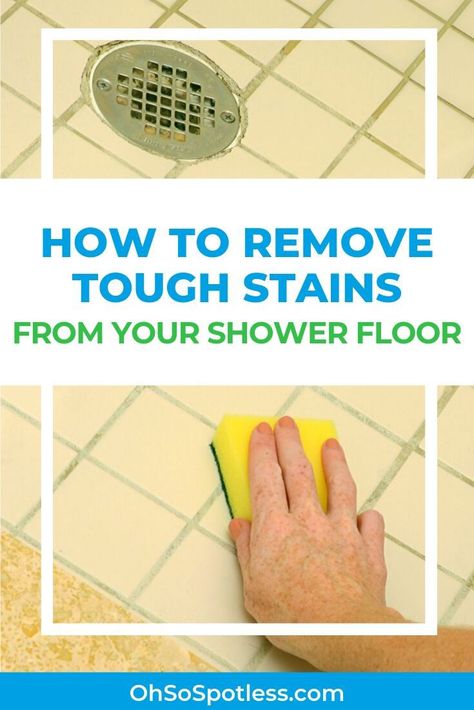 Clean Shower Floor Stains, Shower Floor Cleaning Hacks, How To Clean Shower Floor, How To Clean Tile Floors, Cleaning Shower Floor, Shower Floor Cleaner, Clean Shower Floor, Clean Bathroom Floor, Housekeeping Hacks