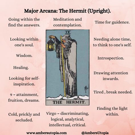 The Hermit | Symbology & Interpretations | Tarot Card Meanings The Hermit Tarot Tattoo, The Hermit Tarot Meaning, Hermit Tarot Card Meaning, Numerology Meanings, Hermit Tarot, The Hermit Tarot, Learning Tarot, Tarot Interpretation, Tarot Significado