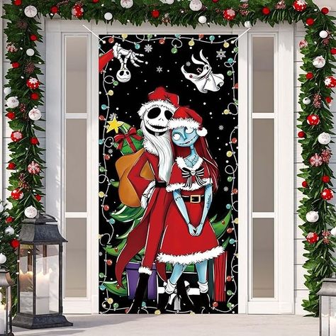 Amazon.com: Jack Skeleton and Sally Door Cover Nightmare Before Christmas Front Porch Door Sign Banner Christmas Xmas Winter Holiday Decorations Outdoor Outside for Home : Home & Kitchen Jack Skeleton And Sally, Nightmare Before Christmas Door, Grinchmas Door, Holiday Decorations Outdoor, Gingerbread Door, Grinch Door, Front Porch Door, Christmas Garage, Christmas Door Cover