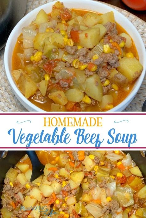 Vegetable Beef Soup With Cabbage, Soup With Cabbage, Homemade Vegetable Beef Soup, Bisque Soup Recipes, Hamburger And Potatoes, Lobster Bisque Soup, Bisque Soup, Hamburger Soup, Vegetable Beef Soup