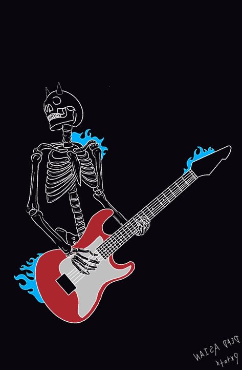 Inspired by rock I have created a drawing of a skeleton playing a red guitar. Band Profile Pictures, Guitar Posters Aesthetic, Guitar Profile Picture, Anime Guitar Wallpaper, Music Profile Picture, A Good Profile Picture, Skeleton Listening To Music, Skeleton With Guitar, Wallpaper Guitar