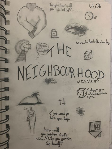 The Neighbourhood Drawing, The Neighbourhood Tattoo Ideas, Lyric Tattoos, Grunge Fairycore, Easy Doodles Drawings, Drawing Tutorial Easy, Happy Pills, Mini Drawings, Sketchbook Journaling