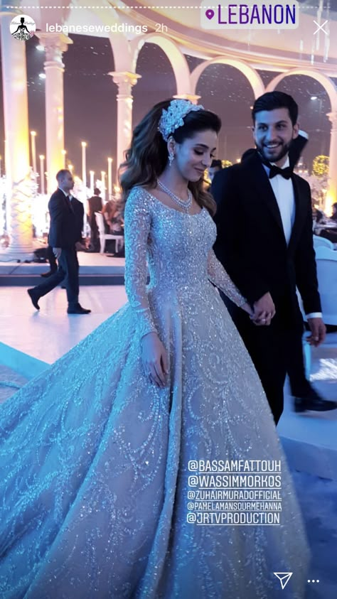 Princess Gown For Women, Ball Gown Engagement Dress, Ball Gown For Engagement Indian, Sangeet Gown For Bride, Gowns For Sangeet Bride, Goun Pic Design, Blue Gown For Engagement Indian, Engagement Dress For Bride Indian Gown, Shiny Wedding Dress