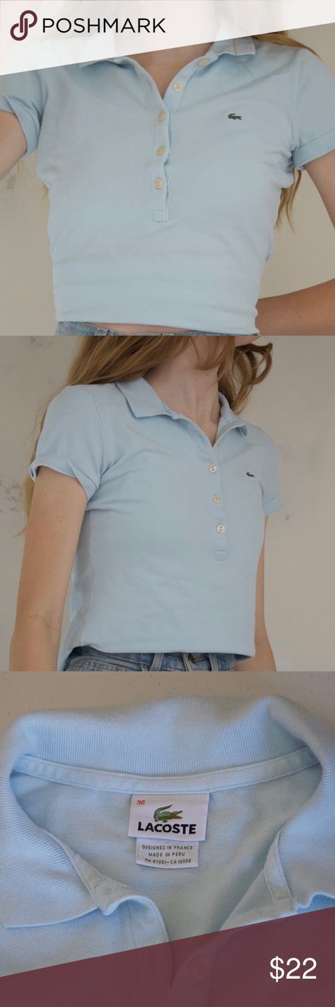 light blue petite Lacoste polo ☆ ☆ ☆ light blue petite Lacoste polo small used but in good condition  would be super cute cropped  Lacoste Lacoste Tops Lacoste Polo, Blue Polo, Women Outfit, Checks, Light Blue, Super Cute, Blue Color, Clothes For Women, Women's Top