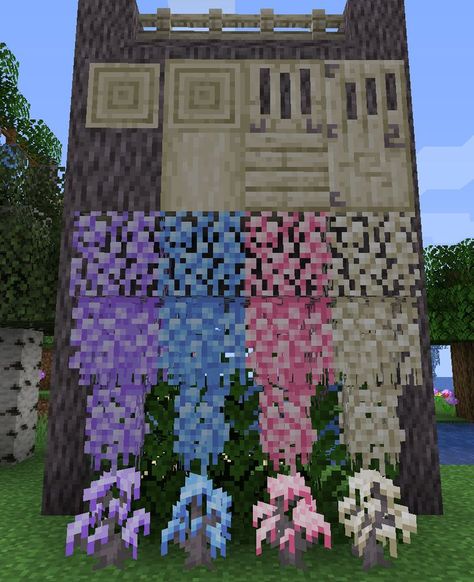 Wisteria Trees, Minecraft Addons, Flower Forest, Minecraft Banner Designs, Minecraft Interior Design, Wisteria Tree, Minecraft Cottage, Minecraft House Tutorials, Diy Minecraft