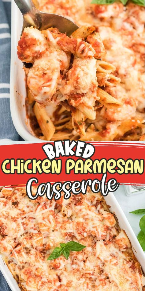 Chicken Parm Casserole With Croutons, Eating Well Chicken Parmesan Casserole, Dump Chicken Parmesan, Parmesan Crusted Chicken Casserole, Chicken Parm Pasta Casserole, Oven Baked Casseroles, Chicken Parmesan Casserole Easy, Chicken Parmesan Dump And Bake, One Pan Chicken Parmesan Pasta