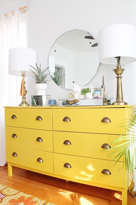 Ikea Hacks: Luxe Lacquer Dresser | LINDSEY CRAFTER Ikea Hack Bedroom, Yellow Dresser, Kitchen Ikea, Bedroom Furniture Makeover, Ikea Dresser, Ikea Hack Ideas, Ikea Bedroom, Ikea Furniture Hacks, Decor Ikea