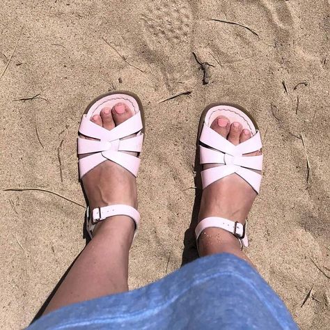 How To Stretch and Soften Salt Water Sandals, Instantly | by Becky Pink | Medium Salt Water Sandals, Most Comfortable Sandals, Water Drip, Inner Landscape, Saltwater Sandals, Water Sandals, Summer Rain, Salt And Water, Beach Walk