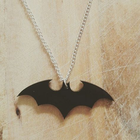 Batman necklace $15 https://www.facebook.com/sherlockdesigns/ #batman #necklace #jewellery #superhero #comics #perspex #acrylic #lasercut #lasercutting Batman Gifts For Boyfriend, Batman Necklace, Laser Jewelry, Laser Cut Necklace, Batman Gifts, Bracelets Easy, Halloween Treats Easy, Bday Gift, Diy Bracelets Easy