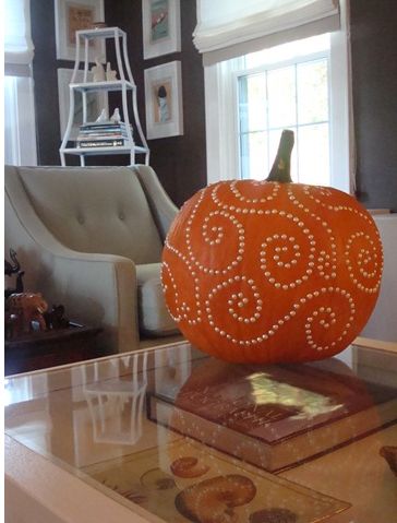 Bedazzled Pumpkins, Pearl Pumpkin, Pumpkin Drilling, Studded Pumpkin, Glow Paint, Pretty Pumpkins, Beautiful Pumpkins, Halloween Time, Pumpkin Art