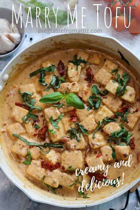 This Super Creamy Marry Me Tofu is a comforting, hearty meal that’s easy to make and packed with flavours. Vegan Marry Me Tofu, Creamy Tofu Recipes, Marry Me Tofu Recipe, Easy Vegan Dishes For A Party, Tofu Sauce Creamy, Tofu Gnocchi Recipes, Vegan Tofu Dinner Recipes, Tofu And Pasta, Marry Me Chickpeas Vegan