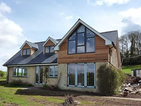 Western Red Cedar Cladding, Bungalow Conversion, Oak Cladding, Rendered Houses, Dormer Bungalow, Cladding Ideas, Bungalow Extensions, Cedar Cladding, Exterior House Remodel