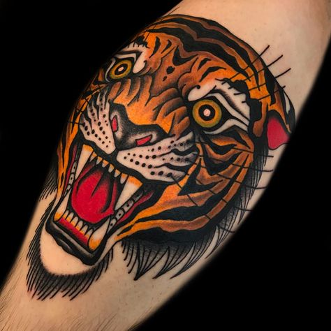 Tattoodo - Find Your Next Tattoo Japanese Tiger Head Tattoo, Tiger Head Tattoo Design, Traditional Thigh Tattoo, Head Tattoo Design, Tattoos Placement, Traditional Tiger Tattoo, Placement Tattoo, Tiger Head Tattoo, Tiger Tattoos