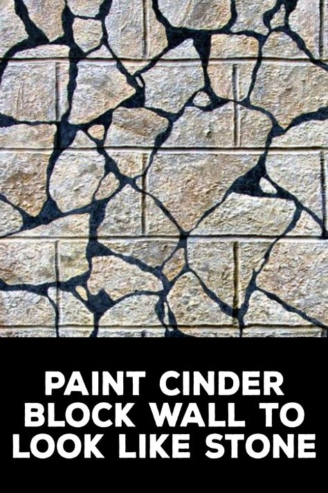 How to Paint Cinder Block Wall to Look Like Stone Backyard Cinder Block Wall Painting Ideas, How To Paint A Wall To Look Like Stone, Cinder Block Makeover, Paint Cinder Block Wall, Decorating Cinder Block Walls, Cinder Block Paint, Cinder Block Foundation, Cinder Block House, Faux Stone Walls