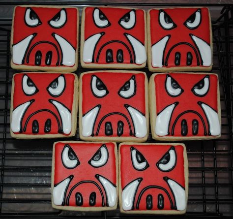 Razorback Cookies, Razorback Cake, Razorback Party, Razorback Football, Arkansas Razorbacks Football, Woo Pig Sooie, Tailgate Parties, Cookies And Cakes, Arkansas Razorback