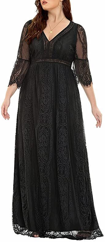 Lace Bohemian Wedding Dress, Bohemian Photoshoot, Wedding Dress V Neck, Long Party Dresses, Black Lace Long Sleeve Dress, Lace Wedding Guest Dress, Plus Size Lace Dress, Bohemian Dresses Long, Bohemian Wedding Dress Lace