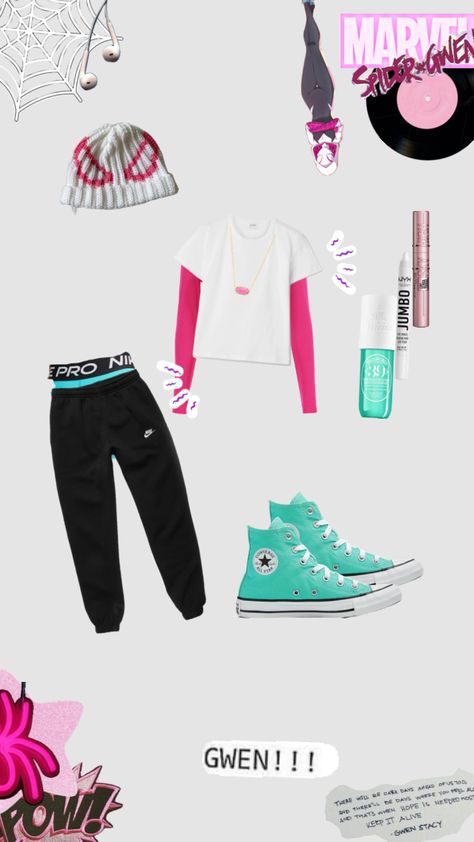 #gwenstacy I love Gwen Stacy 🩵🩷🤍🖤 might be my costume for 🎃 Diy Gwen Stacy Costume, Spider Gwen Outfit, Gwen Stacy Inspired Outfits, Gwen Stacy Outfits, Gwen Stacy Costume, Spider Outfit, Spider Gwen Costume, How To Make Spiders, Cruise Fits