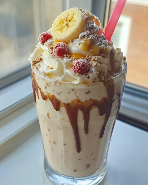 Ultimate Banana Split Milkshakes 🍽️ Craving a classic treat with a twist? These Banana Split Milkshakes are a delightful blend of flavors and textures, perfect for any sweet tooth! Ingredients: 2 ripe bananas, sliced 🍌 4 scoops vanilla ice cream 🍦 2 scoops strawberry ice cream 🍓 2 scoops chocolate ice cream 🍫 2 cups milk 🥛 1/4 cup chocolate syrup 🍫 1/4 cup strawberry syrup 🍓 Whipped cream 🍦 Fresh strawberries, raspberries, and banana slices for topping 🍓🍌 Chopped nuts (optional) 🥜 Maraschino ... Banana Slices, Cream Fresh, Strawberry Syrup, Banana Ice Cream, Ripe Bananas, Banana Slice, Chocolate Ice, Strawberry Ice Cream, Chocolate Syrup