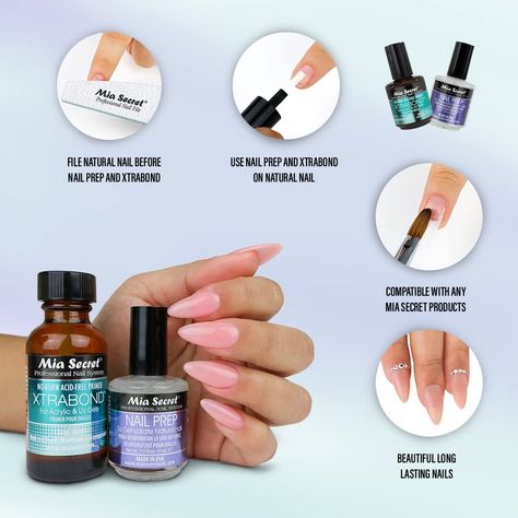 Mia Secret Nail Prep 0.5oz (NP-30) & Xtrabond Primer 0.5 oz (PR100) Acrylic Nail Liquid, Manicure Essentials, Secret Nails, Nail Business, Nail Primer, Artist Tips, Makeup Artist Tips, Nail Prep, Body Tattoo