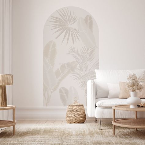 Buy Tropical Soft Palm Arch Wall Decal online on Etsy India. Shop for handmade, vintage and unique Wall Decals & Murals items from JackHarryandOllie online on Etsy Mural Beach Wall, Large Palm Wallpaper, Beachy Wallpaper For Bedroom, Wallpaper In Bedroom Statement Wall Coastal, Palm Peel And Stick Wallpaper, Beach Wallpaper Room, Beach Room Wallpaper, Tropical Master Bedrooms Decor, Coastal Wall Mural