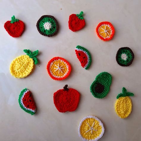 Turn your fridge into a colorful garden with these adorable crochet fruit and veggie magnets! They're the perfect way to add a touch of charm to your kitchen! 🍓🥕 #FridgeGarden #CrochetMagic Fridge magnets friut applique veggies fast food fries colourfullife crochet fruits Crochet Fridge Magnets, Crochet Magnets, Food Fries, Crochet Scrubbies, Fruit And Veggie, Crochet Fruit, Crochet Gift, Adorable Crochet, Colorful Garden