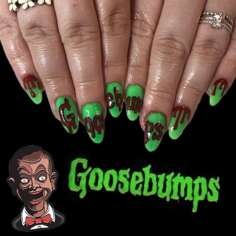 Goosebumps Nail Art, Goosebumps Nails, Halloween Nails Acrylic, Glow In The Dark Nails, Zombie Nails, 2019 Nails, Nail Art Halloween, Quartz Nails, Quartz Nail