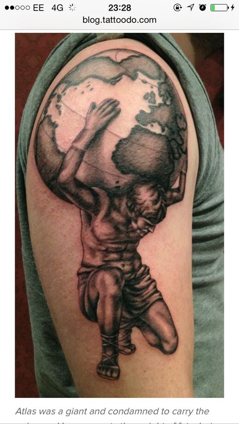 Atlas.... Weight of the world on my shoulders Beautiful Greek Mythology, Shoulders Tattoo, Greek God Tattoo, Atlas Tattoo, Poseidon Tattoo, Create A Tattoo, Filipino Tattoos, Greek Mythology Tattoos, God Tattoos