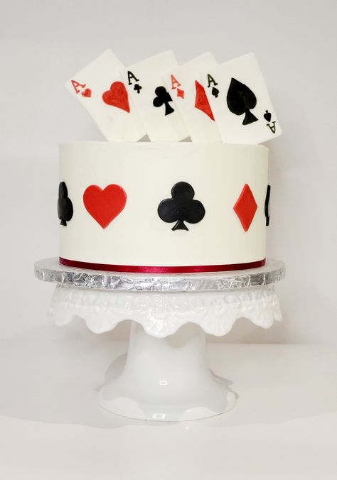 Simple Casino Cake, Poker Grooms Cake, Playing Cards Cake Design, Poker Birthday Cake, Card Cake Ideas, Deck Of Cards Cake, Poker Cake For Men, Blackjack Cake, Spades Tournament