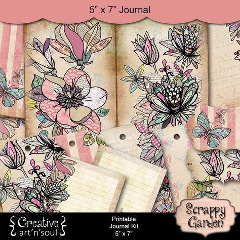 Scrappy Garden Printable Junk Journal + Free Printables | Creative ArtnSoul Journaling Free Junk Journal Printables, Digital Paper Freebie, Basic Hand Embroidery Stitches, Printable Junk Journal, Collage Book, Printable Notes, Free Printable Art, Printable Journal, Free Art Prints