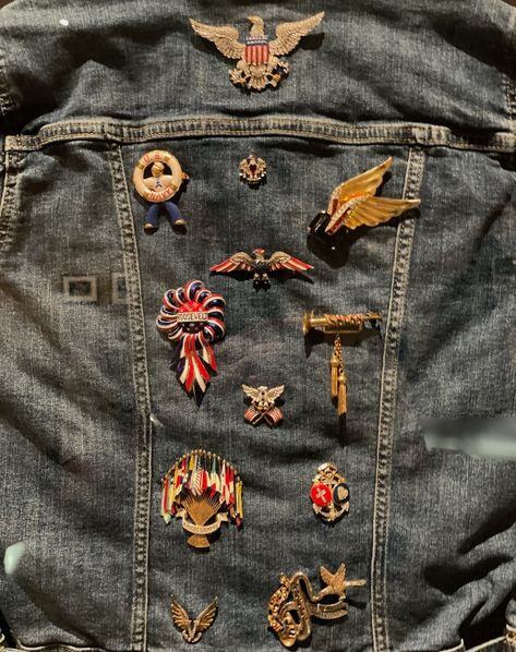 Ever thought about turning your @levis denim jacket into a conversation piece? Personalize it with unique pins that tell your story, just like this olive branch on my jacket represents peace. Our recent visit to @mfaboston displayed this Levi jacket adorned with brooches showing support for the WWII effort. What's your jacket's story? Share it with us in the comments! #personalized #accessories #wwii #history #museum #boston Levi Jacket, Levis Denim Jacket, Levis Jacket, Tell Your Story, Levis Denim, Olive Branch, History Museum, Personalized Accessories, Conversation Piece