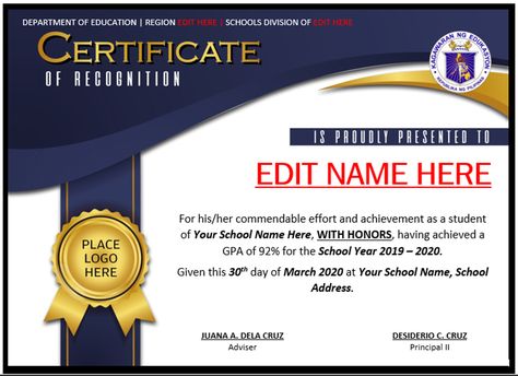 Sample Certificate Of Recognition Template Template For Certificate, Sample Certificate Of Recognition, Awards Certificates Design, Certificate Of Recognition Template, Certificate Of Recognition, Create Certificate, Certificate Maker, Certificate Of Completion Template, Award Template