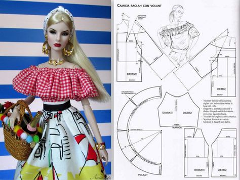 Blouse for dolls - pattern | A lot of patterns in my Pintere… | Flickr Doll Clothing Patterns, Bathing Suit Patterns, Barbie Knitting Patterns, Dolls Pattern, Barbie Dress Pattern, Sewing Barbie Clothes, Barbie Sewing Patterns, Barbie Doll Clothing Patterns, Diy Barbie Clothes