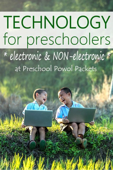 Technology for preschoolers...examples of technologies young children can use (both electronic and non-electronic) AND how to integrate it into your STEM activities & plans! Technology For Preschoolers, Preschool Technology, Elementary Technology, Stem Curriculum, Technology Lessons, Fun Outdoor Activities, Teacher Technology, Stem Projects, Text Overlay