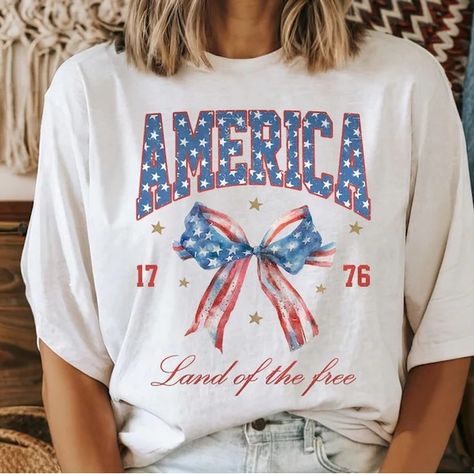 Womens July 4 Shirt, America Shirt, Land of the Free, Patriotic Shirt, Memorial America Coquette, Coquette Shirt, Patriotic Shirt, Patriotic Flag, Land Of The Free, Printing Machine, Patriotic Shirts, Selling Clothes, Dtg Printing