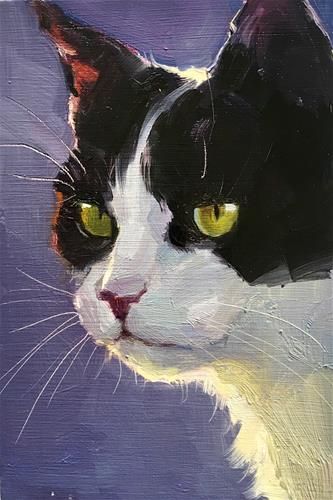 How To Paint A Cat Acrylics, Katya Minkina, Cat Paintings, Istoria Artei, Black And White Cat, Tuxedo Cat, Arte Sketchbook, Arte Inspo, Art Inspiration Painting