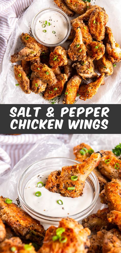 Salt and Pepper Chicken Wings are incredibly crispy with simple salt and pepper seasoning. Only 15 minutes of prep before baking in the oven! Salt And Pepper Wings, Salt And Pepper Chicken Wings, Different Chicken Recipes, Chicken Wing Seasoning, Pepper Chicken Wings, Salt And Pepper Chicken, Pepper Seasoning, Amazing Chicken, Crispy Sweet Potato