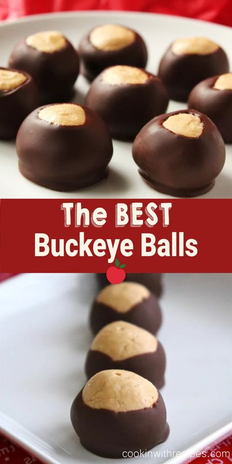 The BEST Buckeye Balls Recipe - Cooking with Recipes Peanutbutter Buckeye Balls, Ohio Buckeyes Recipe, Buck Eyes Recipe, Buck Eye Balls, Bullseye Recipe, Buckeyes Recipe Easy, Cabin Snacks, Buckeye Recipes, Best Buckeyes Recipe