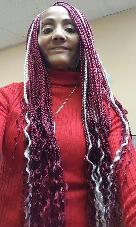 Wine n grey box braids Grey Box Braids, Fav Hairstyles, Crochet Braids, Box Braids, Crochet Scarf, Braided Hairstyles, Braids, Hairstyles, Wine