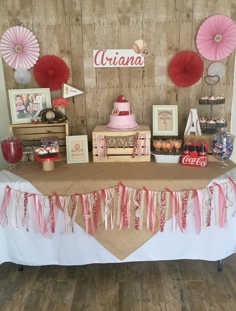 A League of Their Own Birthday Party⚾️❤️ A League Of Her Own Party, A League Of Their Own Party Decorations, A League Of Her Own Birthday Party, A League Of Their Own Party, League Of Their Own Party, American Girl Birthday Party, Softball Party, Baseball Theme Birthday, Baseball First Birthday