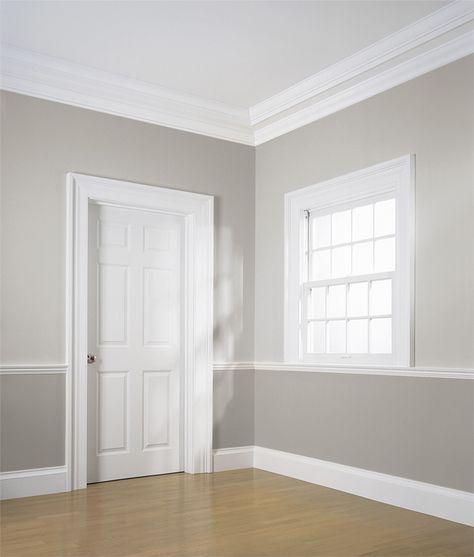 Floor to ceiling install of Classical Colonial moldings by WindsorONE Chair Rail Paint Ideas, Trim Casing, Molding Styles, Pictures For Kitchen Walls, Baseboard Styles, Wainscoting Styles, Dining Room Paint, Palette Design, Interior Painting