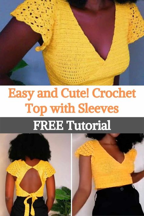 Easy and Cute! Crochet Top with Sleeves Crochet Wrap Top Pattern, Crochet Top Free Pattern, Square Dress, Free Crochet Bag, Crochet Crop Top Pattern, Mode Crochet, Crochet Tops Free Patterns, Crochet Clothes For Women, Crochet Summer Tops