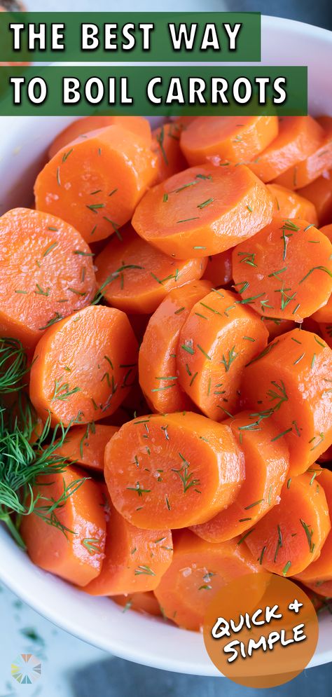 Boiled Carrots are an easy and delicious side dish that everyone will enjoy! Sliced carrots are boiled on the stove until perfectly tender and naturally sweet. Serve with fresh herbs for a vegan, gluten-free, whole30, and Paleo side dish for your next weeknight dinner or Holiday meal! #carrots #sidedish #whole30 #paleo Recipe For Glazed Carrots, Boiled Carrots Recipe, Easy Carrot Recipes, Colored Carrots, Orange Vegetables, Brown Sugar Carrots, Carrot Recipes Side Dishes, Boil Carrots, Carrots Side Dish