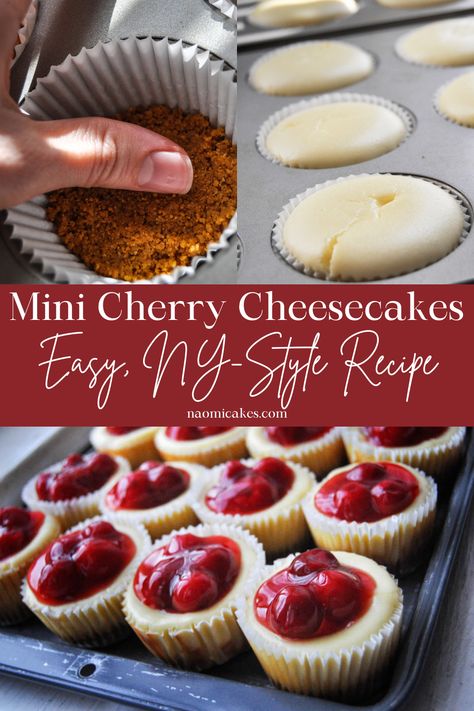 Mini Cherry Cheesecakes [Recipe] - NaomiCakesFacebookInstagramPinterest Miniature Cherry Cheesecakes, Mini Cherry Cheesecakes, Cherry Cheesecake Recipe, Mini Cheesecake Recipes, Cherry Cheesecake, Best Cake Recipes, Cheesecake Desserts, Cheesecake Recipe, Crowd Pleaser