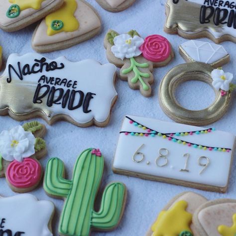 Michele • Cookie Artist on Instagram: “Nacho average bride 💍🌵 . . . #nachoaveragebride #bridalshowercookies #fiestacookies #cincodemayocookies #cactuscookies #cookier…” Nacho Average Bride, Bride Cookies, Fiesta Theme Party, Bridal Shower Cookies, Fiesta Theme, Bach Party, Wedding Cookies, Artist On Instagram, Nachos