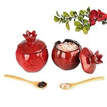 Red Salt, Spoon Ceramic, Ceramic Pomegranate, Salt Bowl, Salt Container, Shabby Chic Dining, Salt Pig, Salt Box, Utensil Crock