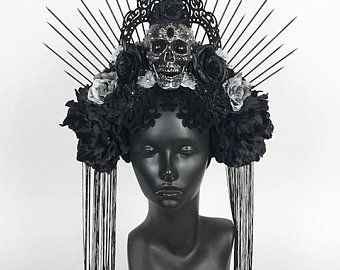 Jeweled Skull, Vampire Fashion, Gothic Crown, Spider Queen, Head Crown, Flower Headdress, Fantasy Hair, Flower Headpiece, Halloween 2020