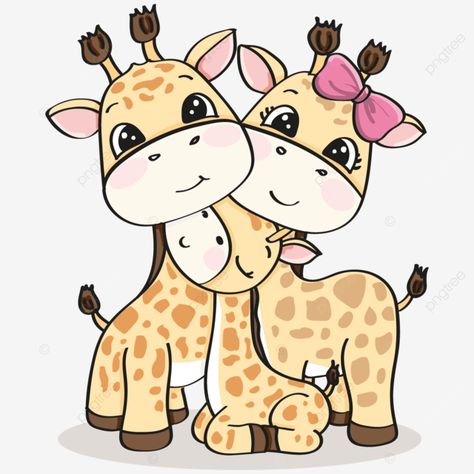 Giraffe Family Drawing, Scrapbooking Pets, Giraffe Family, Pet Scrapbook, Family Drawing, Happy Parents, Kawaii Illustration, Family Cartoon, Cute Wallpaper For Phone